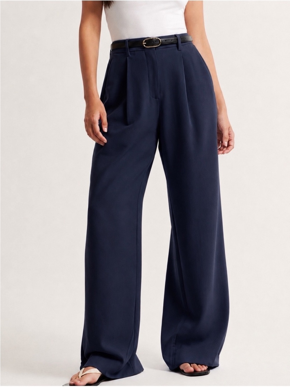 Abercrombie & Fitch Sloane Navy High-Rise Wide-Leg Pants Curve Love Size 31
